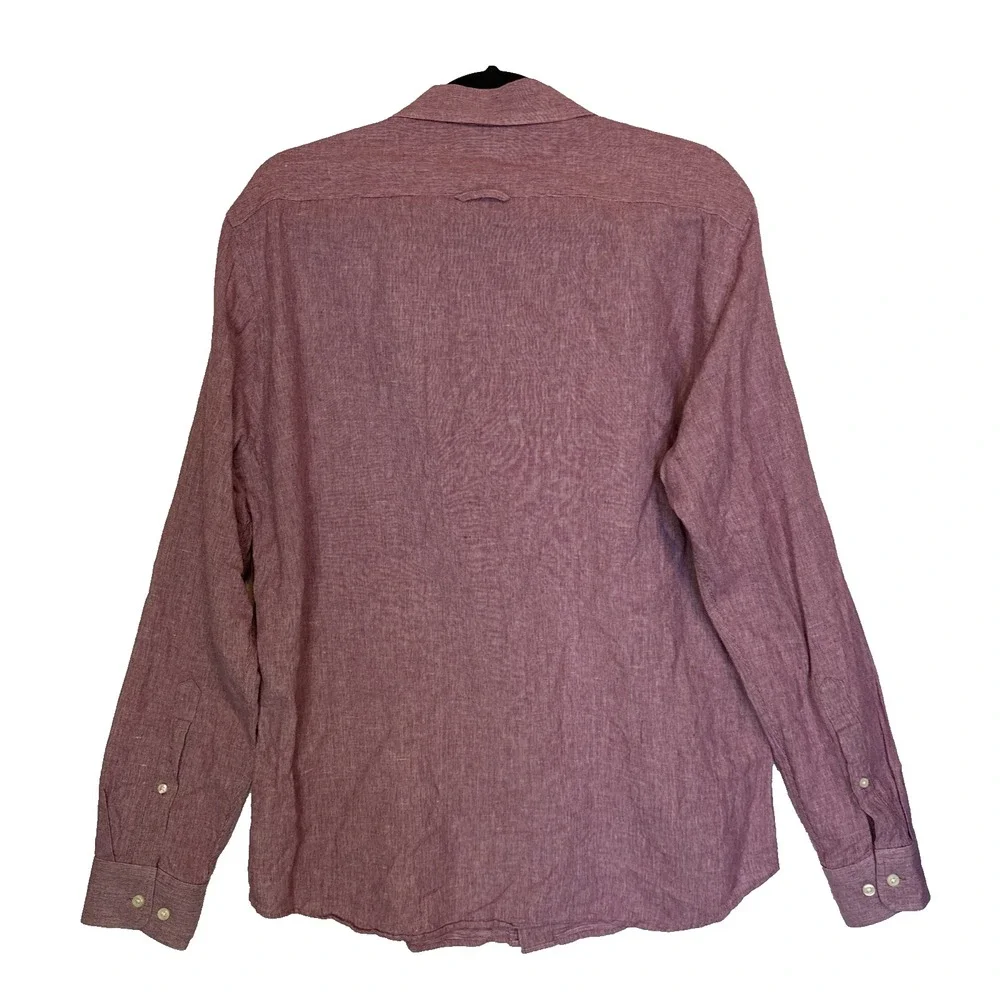 Banana Republic Men's 100% Linen Shirt Large Red Burgundy Slim‎ Fit Long Sleeve